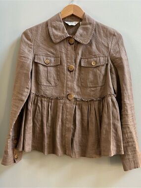 NWOT Orvis 100% Linen Tan Women’s Size XS Cropped Peplum Jacket